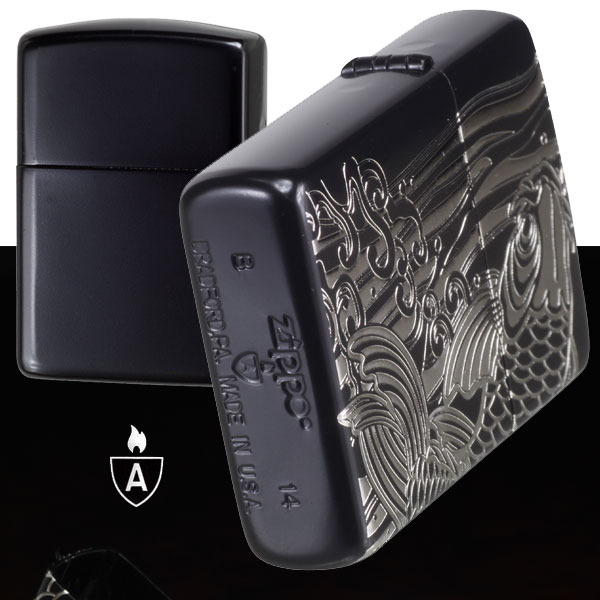zippo(ジッポーライター)アーマー ブラックマット 昇鯉（S）ブラック×シルバー 画像4