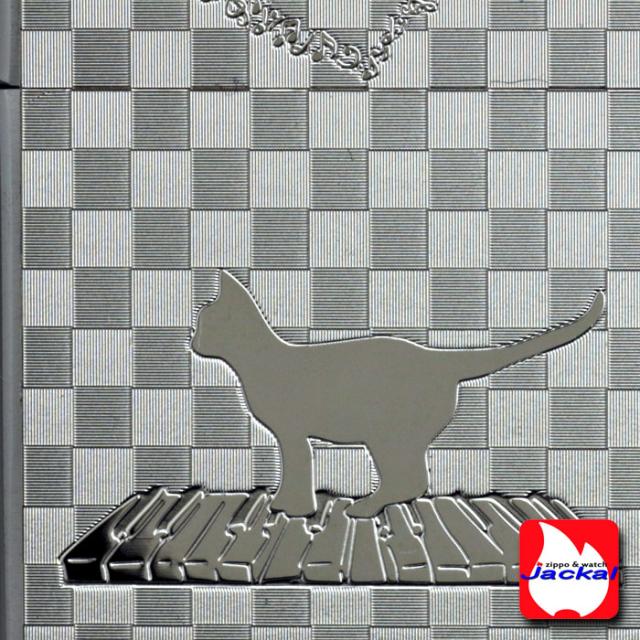 zippo(ジッポーライター)ネコと音符 ブラッシュクローム メタルプレート貼り 画像2