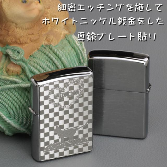 zippo(ジッポーライター)ネコと音符 ブラッシュクローム メタルプレート貼り 画像3