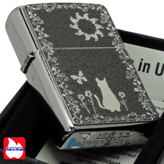 zippo(ジッポーライター)ネコ・細密メタルプレート貼り グレーペイント 両面加工 画像3