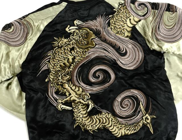 花旅楽団 和柄 スカジャン 渦龍 柄 龍 リバーシブル 刺繍 絵柄 SCRIPT スクリプト SSJ-001 花旅楽団 和柄 スカジャン 渦龍 柄 龍 リバーシブル 刺繍 絵柄 SCRIPT