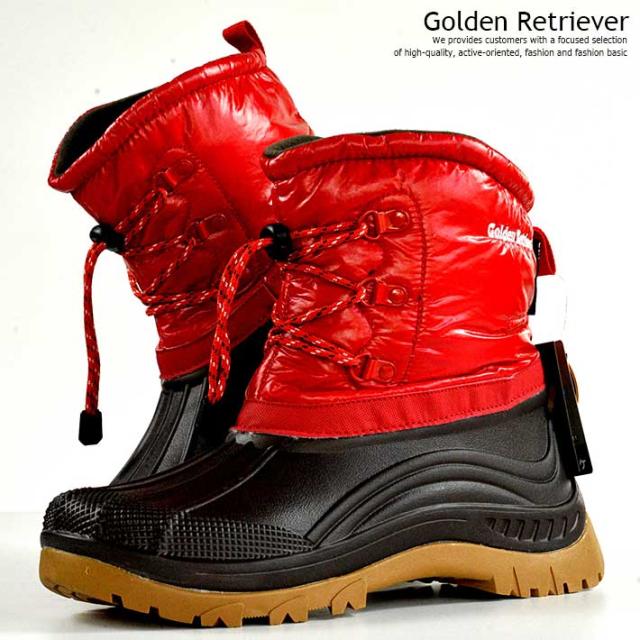 防寒 ブーツ メンズ レインブーツ スノーブーツ 防水 赤 レッド 有名な Golden 撥水 Retriever 抗菌