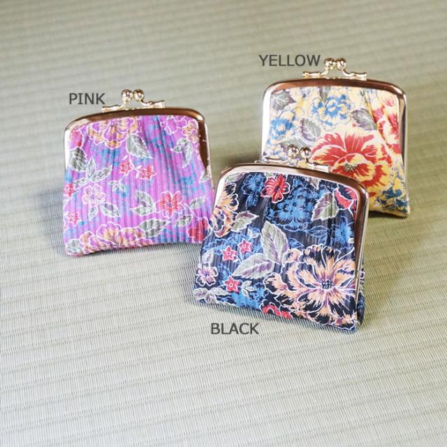 【日本製・牛革】京都の職人によって丹誠込めて染められた更紗染めのミニがま口財布【京更紗】レディース・女性用・和風・和柄・革財布・牛革・国産・がま札