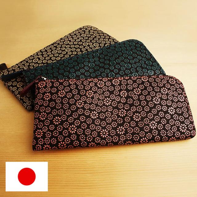 【送料無料】【日本製】愛らしい雛菊が咲き誇るデイジー柄印伝の本革フラップ長財布【古都印伝】レディース・女性用・和風・和柄・革財布・鹿革・漆・国産・薄型・薄い
