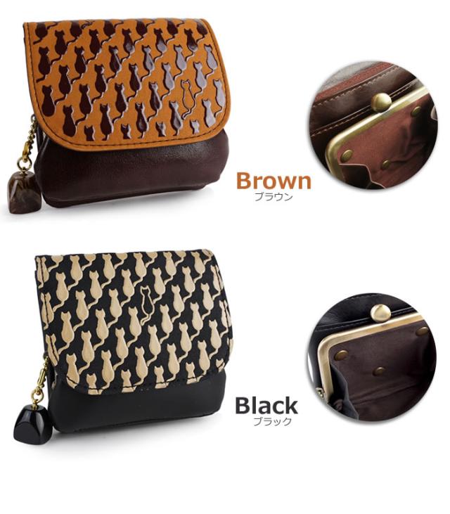 説明5財布 レディース 本革 がま口 フラップ 日本製 印伝 猫柄 キャッツシリーズ【古都印伝】セカンド財布 ミニウォレット ねこ ネコ 革財布 鹿革 牛革 漆 国産 上質 高級 母の日 敬老の日 女性 キュート かわいい プレゼント