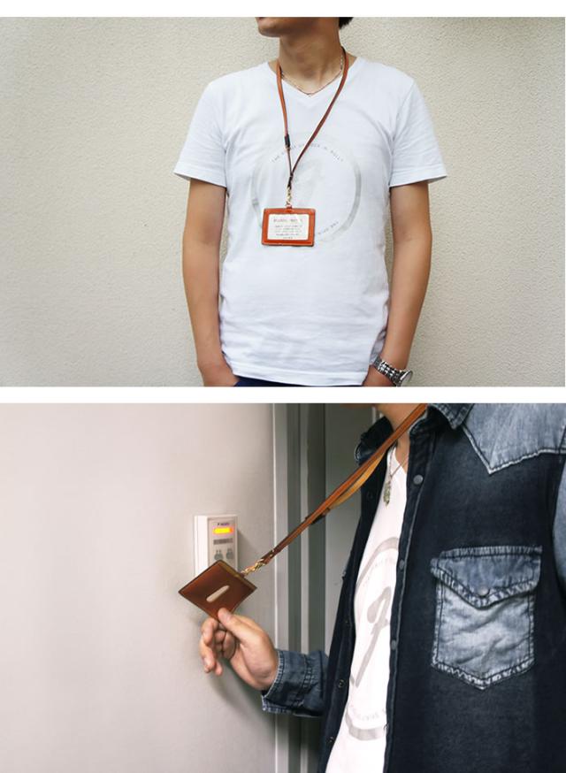 説明1｜艶やかな天然牛革としっとり素上げ馬革を使用したカラフルなストラップ付きIDカードホルダー パスケース 定期入れ【pacca pacca】レザー・本革・エンブレム・メンズ・レディース・カジュアル・フォーマル・光沢・ナチュラル