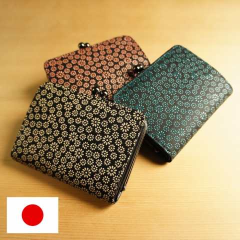 送料無料・日本製・本革】和風菊柄印伝レディースフラップ長財布