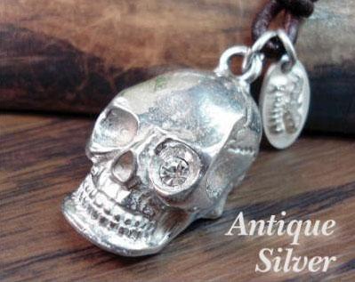 石入りドクロ☆ヴィンテージ加工レザーネックレス