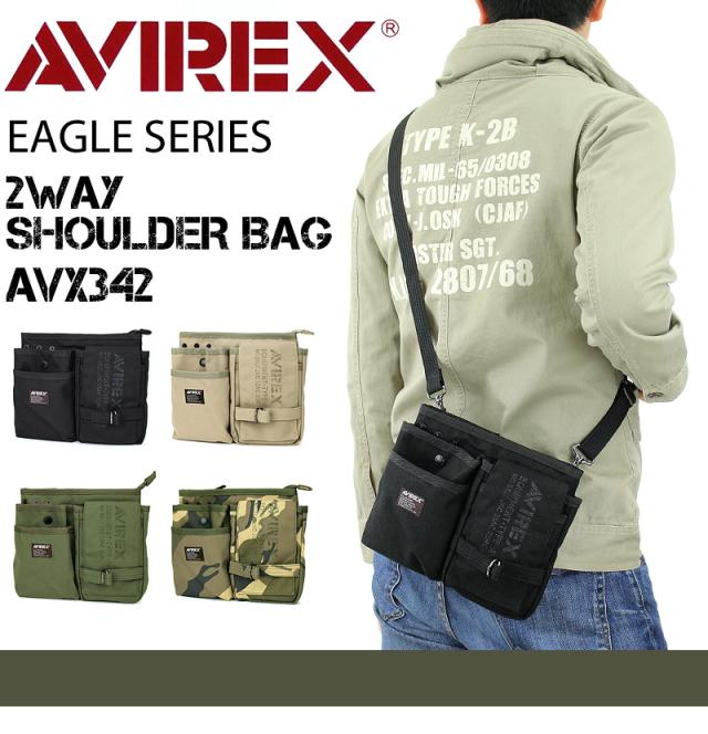 ショルダーバッグ AVIREX アヴィレックス イーグル ウエストバッグ 斜めがけバッグ メンズ レディース 男女兼用 AVX342 黒 ベージュ カーキ アビレックス ウエストポーチ ヒップバッグ