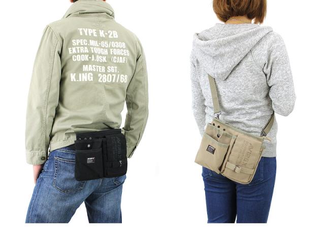 ショルダーバッグ AVIREX アヴィレックス イーグル ウエストバッグ 斜めがけバッグ メンズ レディース 男女兼用 AVX342 黒 ベージュ カーキ アビレックス ウエストポーチ ヒップバッグ