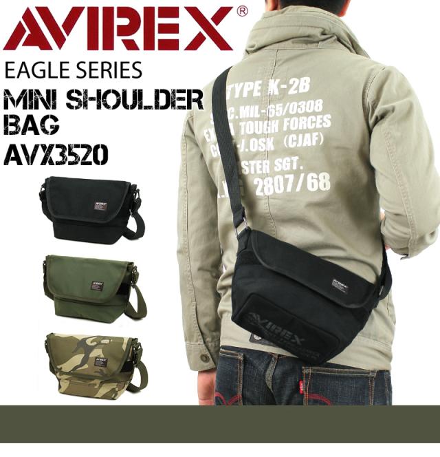 ショルダーバッグ AVIREX メンズ レディース 男女兼用 A5 ユニセックス ミニショルダーバッグ 斜めがけバッグ アヴィレックス AVX3520 ミリタリー 通学 通勤 アウトドア イーグル EAGLE アビレックス 黒 カーキ 迷彩 ブラック カモ バッグ