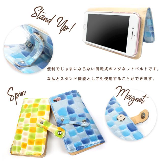 スマホケース 全機種対応 手帳型 エナメル ステンドグラス