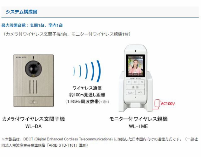 アイホン ワイヤレステレビドアホン WL-11 保証付 ワイヤレスドアホン 配線工事不要 ドアホン インターホン カメラ付 インターフォン ド