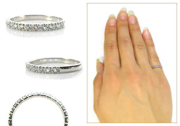 ブルートパーズリング・プラチナ・ピンキーリング・ハーフエタニティ