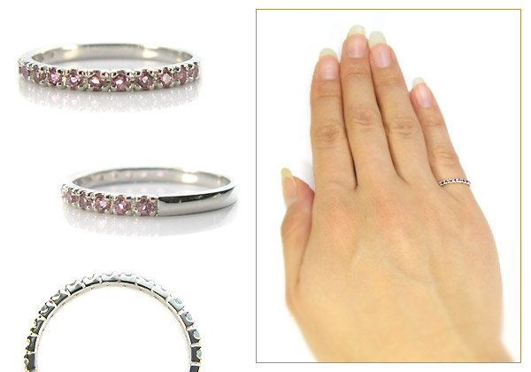 ピンクトルマリンリング・k10・ピンキーリング・ハーフエタニティ