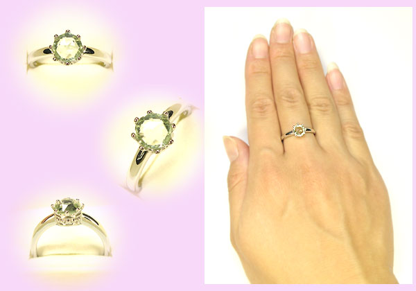 ピンキーリング・グリーンクォーツ・ローズカット王冠リング