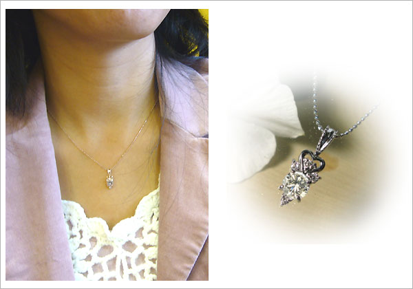 ダイヤモンドペンダント・K18ゴールド・ネックレス・ハート・カットボールチェーン