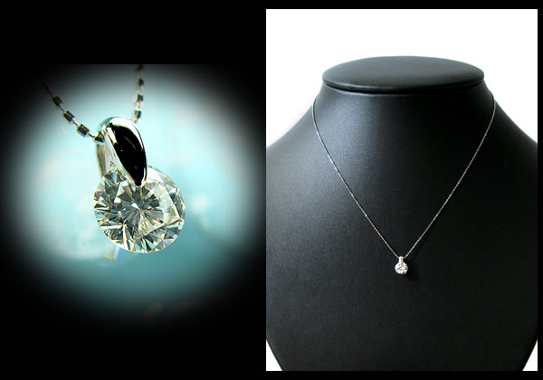 キュービックジルコニアペンダント一粒ネックレス・10金チェーン付