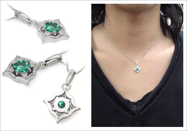 エメラルド プラチナ メンズ ネックレス