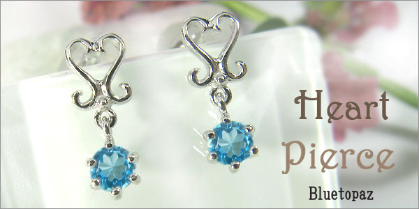 k18・ピアス・ブルートパーズ・ハート・スイング