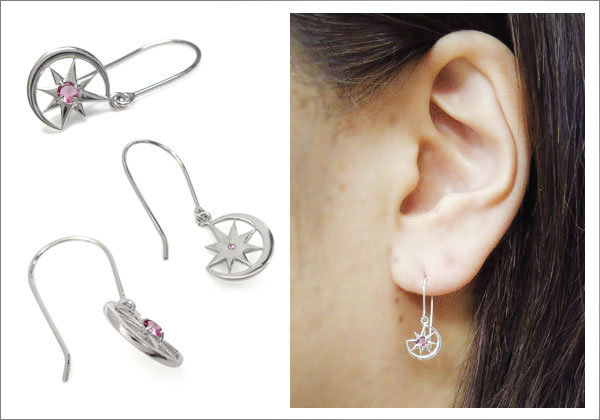 天然石　三日月　ピアス