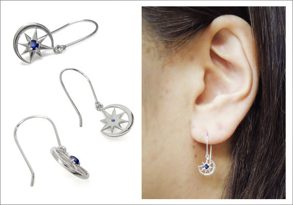 天然石 三日月 ピアス