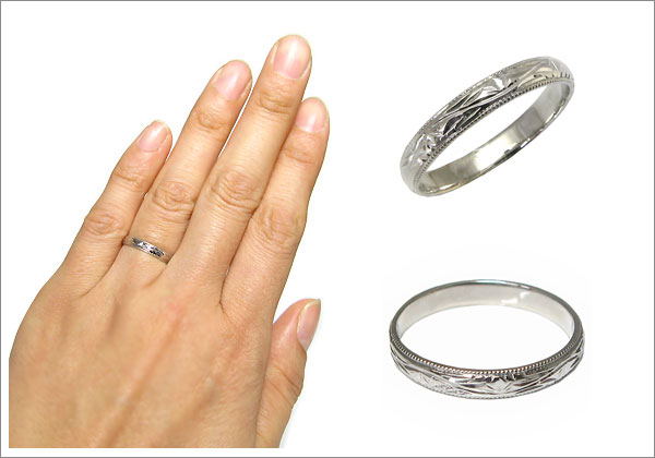 プラチナ・ペアリング・結婚指輪・マリッジリング・甲丸・彫金