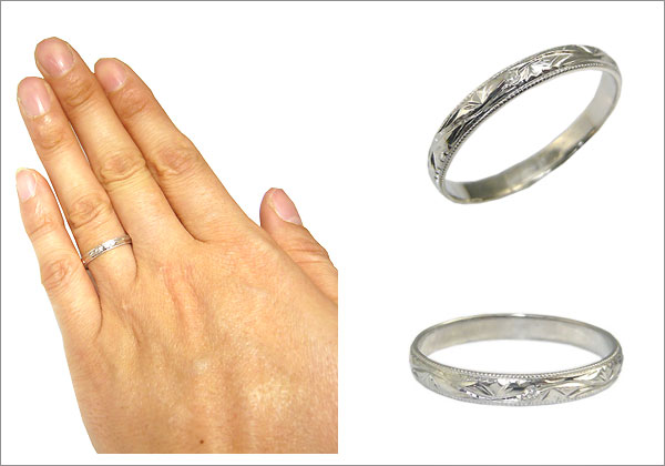 プラチナ・ペアリング・結婚指輪・マリッジリング・甲丸・彫金