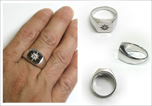 シルバー・地金・印台リング・ダイヤモンド・メンズ