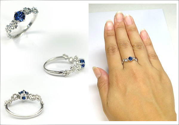 婚約指輪:サファイヤ:K18:大粒:エンゲージリング