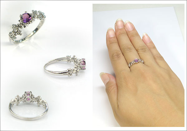 婚約指輪:アメジスト:リング:K10:大粒:エンゲージリング