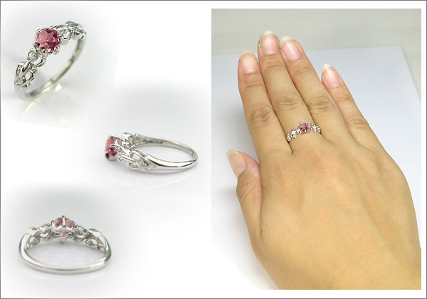 婚約指輪:ピンクトルマリン:リング:K18:大粒:エンゲージリング
