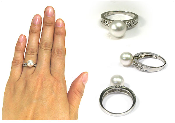 あこや本真珠:指輪:プラチナ:ピンキーリング:パール