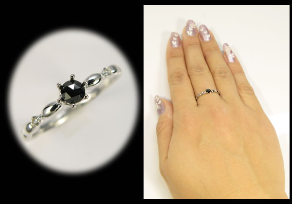ローズカットブラックダイヤモンド ミルククラウン 王冠 プラチナリング