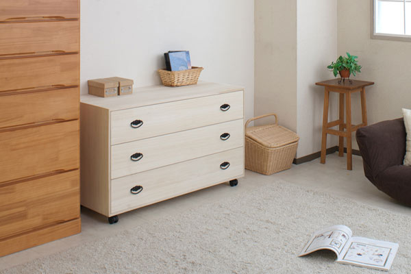 桐キャスター付き チェスト・タンス 3段 幅99.5cm 