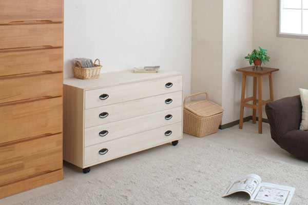 桐キャスター付き チェスト・タンス 4段 幅99.5cm