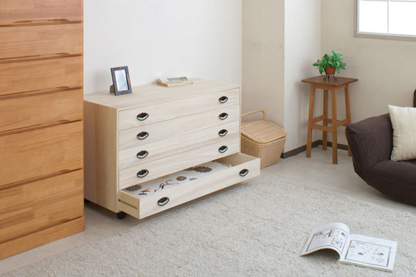 桐キャスター付き チェスト・タンス 5段 幅99.5cm