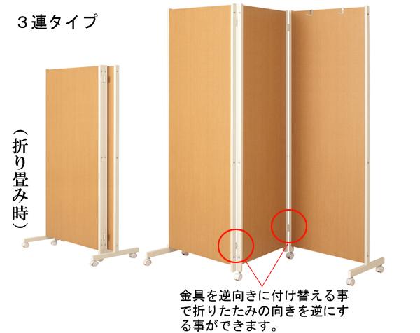 キャスター付きパーテーション 3連タイプ 折り畳み時