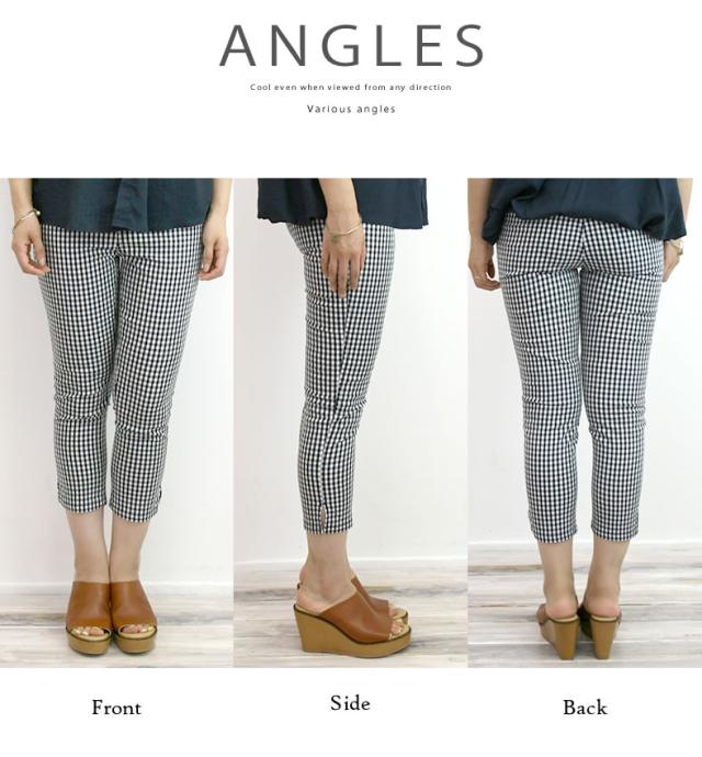 ケレン アンダーパンツ kelen 8分丈 ヘム スリット ストレッチ ギンガム チェックパンツ”Bakin Gingham”(lkl16hup3)