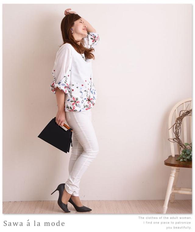 袖リボンが可愛い花刺繍トップス【6月12日8時販売新作】