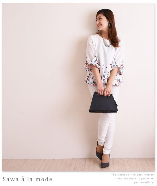 袖リボンが可愛い花刺繍トップス【6月12日8時販売新作】
