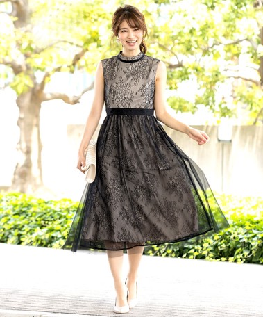 超激安 リボン使い レース チュール重ねドレスワンピース 裏地付き レディースアパレル 今月限定 特別大特価 Olsonesq Com