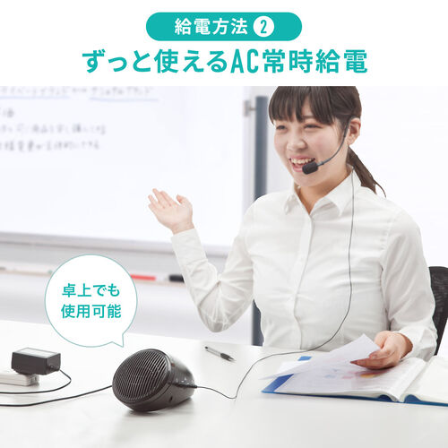 ポータブル拡声器 ハンズフリー AC電源 & 電池駆動 20W出力[400-SP062