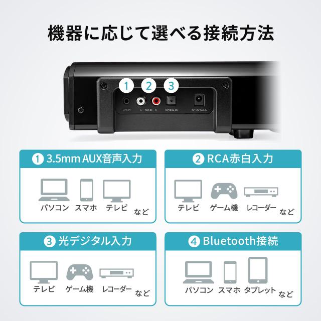 アナログ サウンドバー 2 1ch 60w出力 サブウーファー搭載 Rca端子 光デジタル Bluetooth 4 2 テレビ用 スピーカー の通販はau Pay マーケット サンワダイレクト 商品ロットナンバー リムなサウ