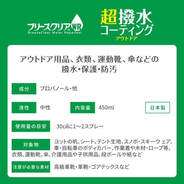 ブリーズクリアWR　超撥水コーティング　アウトドア