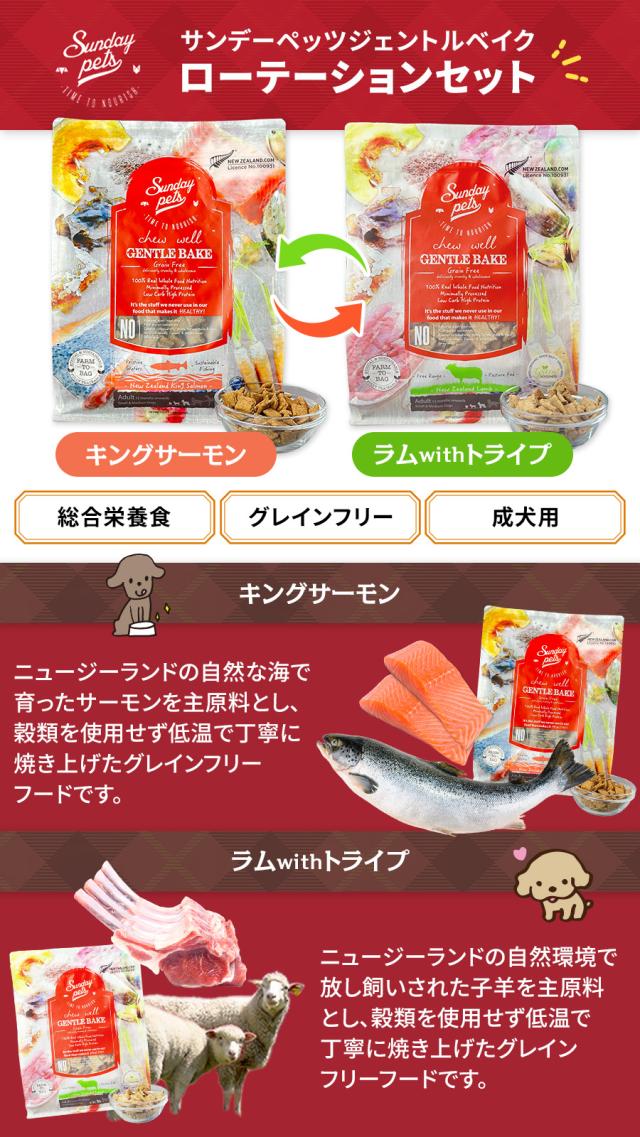 サンデーペッツ ローテーションセット1 キングサーモン＋ラムウィズトライプ 1.3kg 各1袋