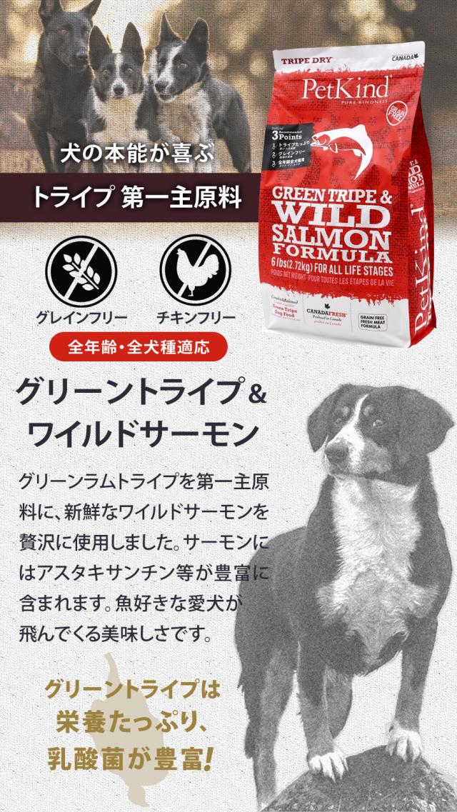 トライプドライ PetKind tripedry グレインフリー グリーントライプ＆ワイルドサーモン