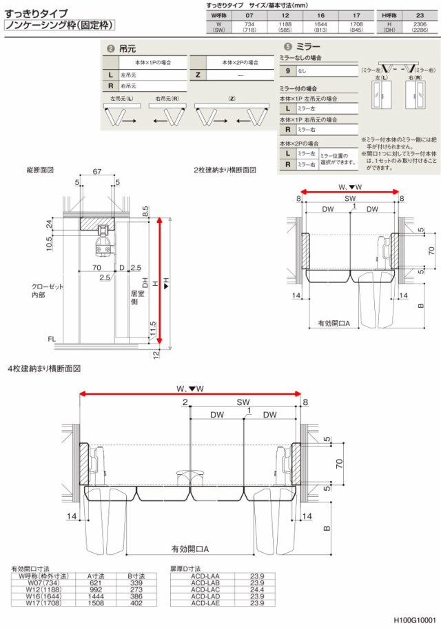 クローゼットドア 4枚 折れ戸 ラシッサS すっきりタイプ LAC 把手付