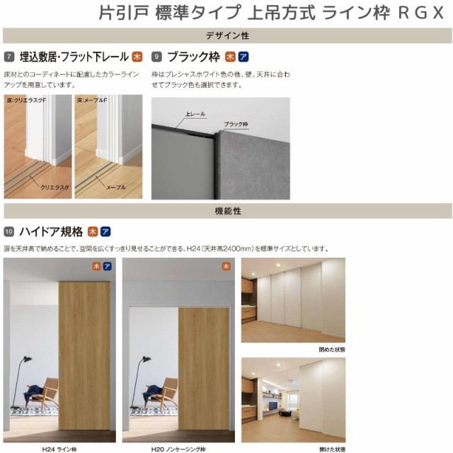 室内引戸 片引戸 標準タイプ 上吊方式 ライン枠 RGX ラフィス アクリル