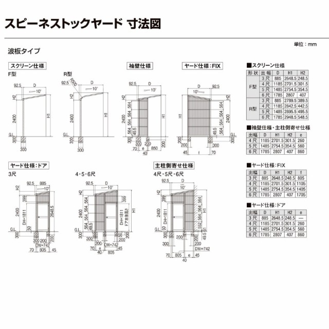 スピーネストックヤード リクシル 波板タイプ F型 ヤード仕様 間口1.0